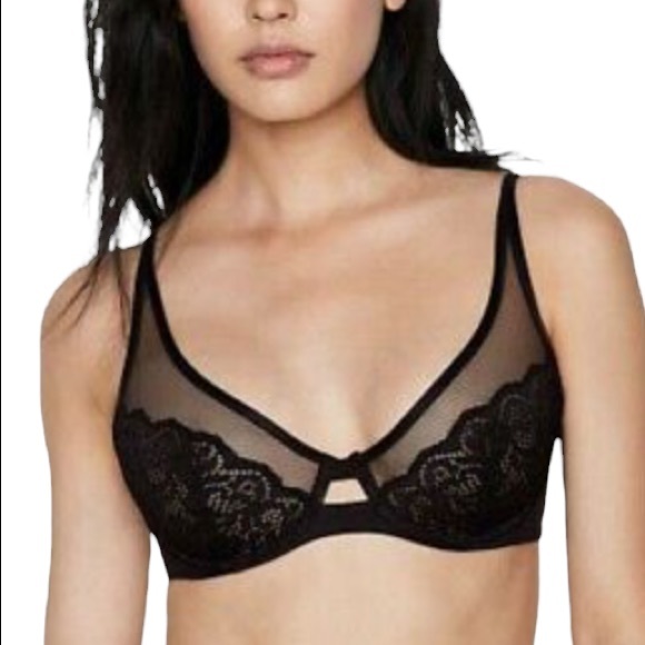 Victoria’s Secret 34D & Small Brazilian Lace Mesh Panty & Unlined Demi Bra Set - Picture 2 of 14